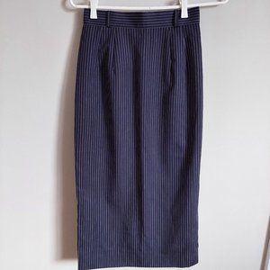 Navy Blue Striped Wool Belt Loops Narrow Skirt, Made In Japan, Size XS